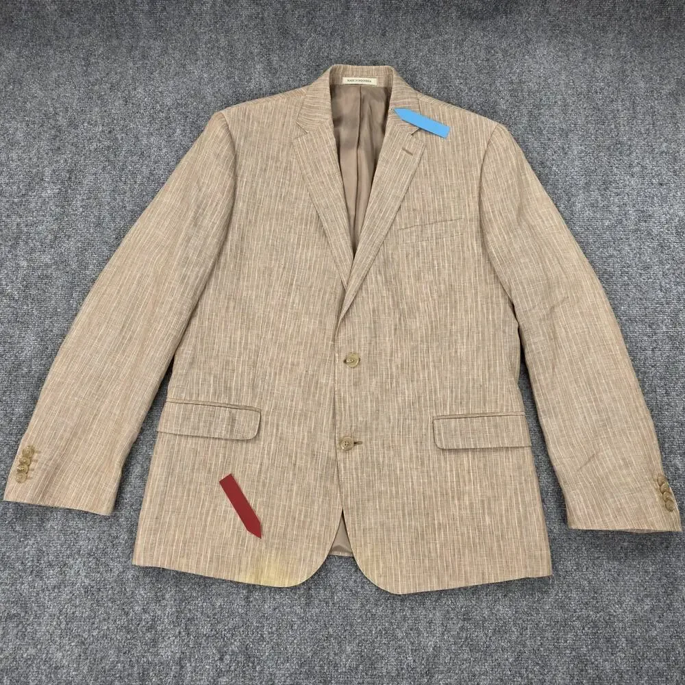 Lauren Ralph Lauren Blazer Mens 44R Beige Stripe Linen Trim Fit Sport Coat
